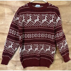 VTG Snowdrift Men’s Medium Fair Isle Red Cardigan Sweater Reindeer Deer